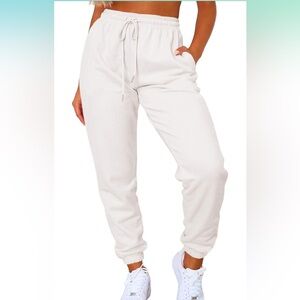 White High Waisted Jogger Sweatpants with Pockets
